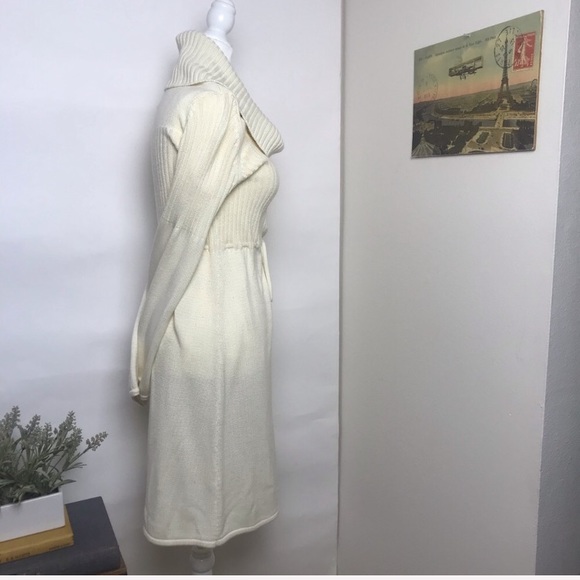 Calvin Klein Boho White Knit Midi Dress Cowl M - Picture 7 of 13